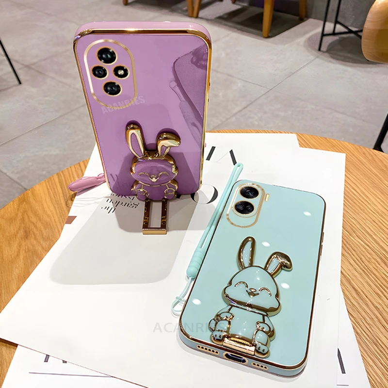 Plating Rabbit Holder Lanyard Silicone Stand Case - Honor Series