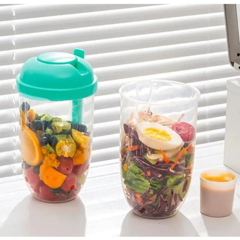 Leak-Proof Salad Shaker Cup with Fork and Dressing Container Portable BPA-Free Plastic Container for Healthy Eating on-The-Go