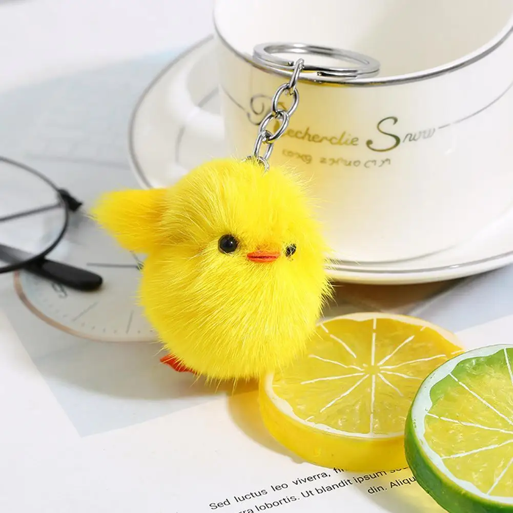 Little Yellow Chicken Real Hair Portachiavi Little Chicken Plush Bag Accessori Per Gioielli Girl Duck Ornamenti Per Cellulari