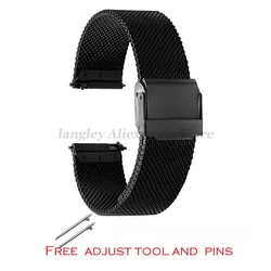Sleek Stainless Steel Milanese Mesh Watch Strap - Versatile Sizes - 22mm (Black)