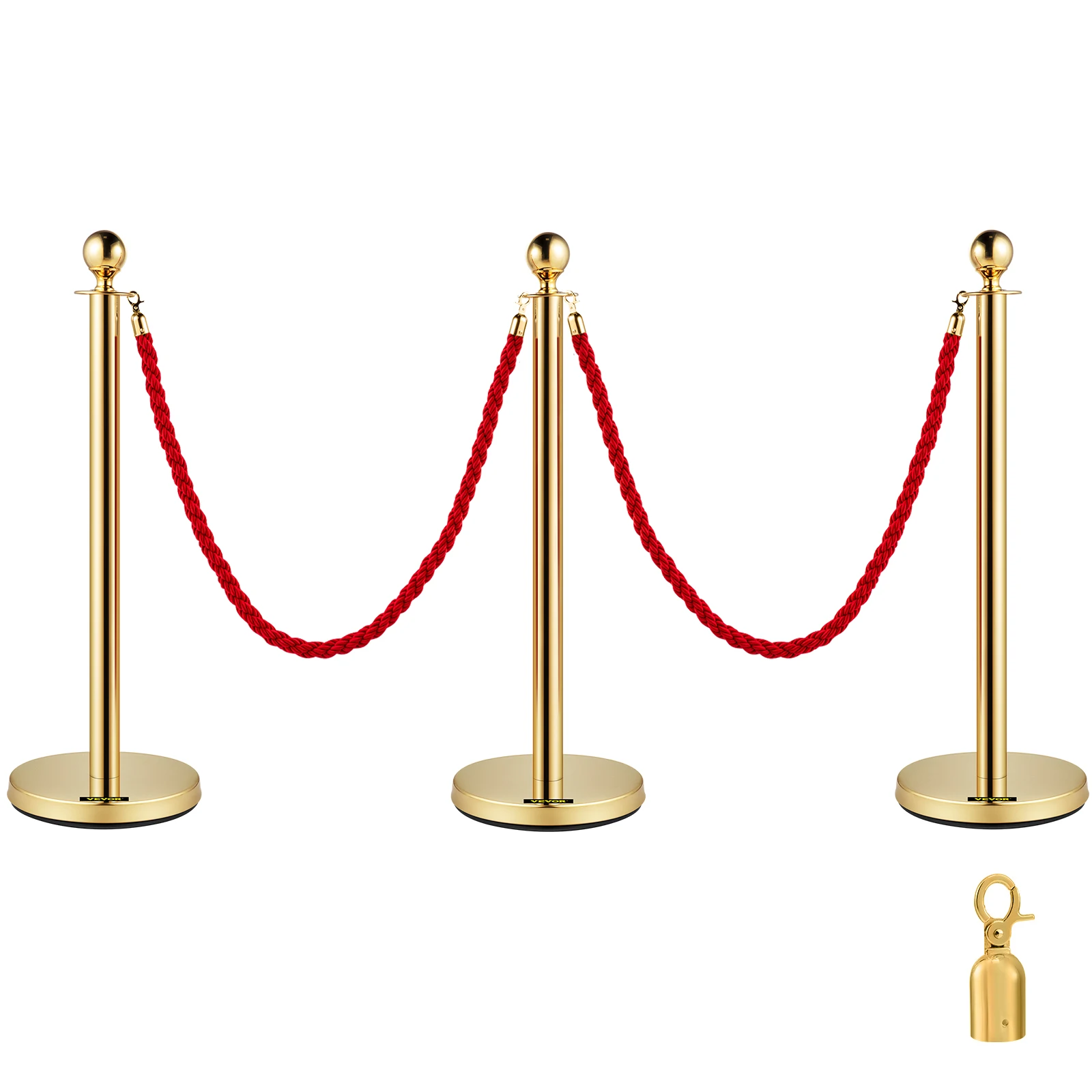 Gold Stainless Steel Crowd Control Stanchion with Velvet Rope
