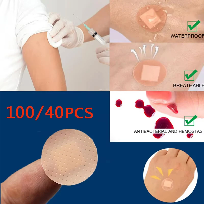 Medical Bandage Vaccine Patches Sterile Hemostatic Patch First Aid Waterproof Wound Healing Adhesive Round Bandage Wound Plaster 40/100Pcs