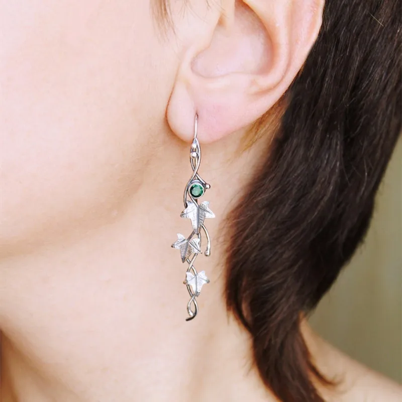 Stud Earrings Silver Ivy Elven Botanical Plant Leaf design earrings