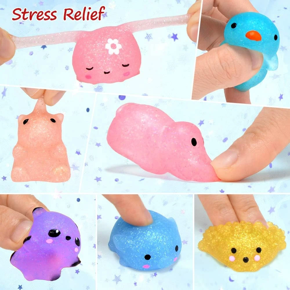 12/36PCS for Kids Mochi Animal Squishies Toys Glitter Mochi Squishy Random Kawaii Mini Squishies Stress Relief Toy Party Favors