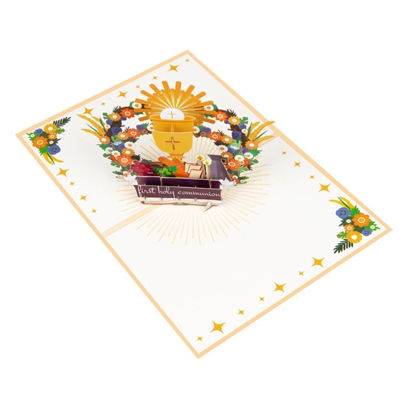 Creative 3D Popup Greeting Card for First Communion Handmade Paper Card for Christian Celebration Gifts Postcard