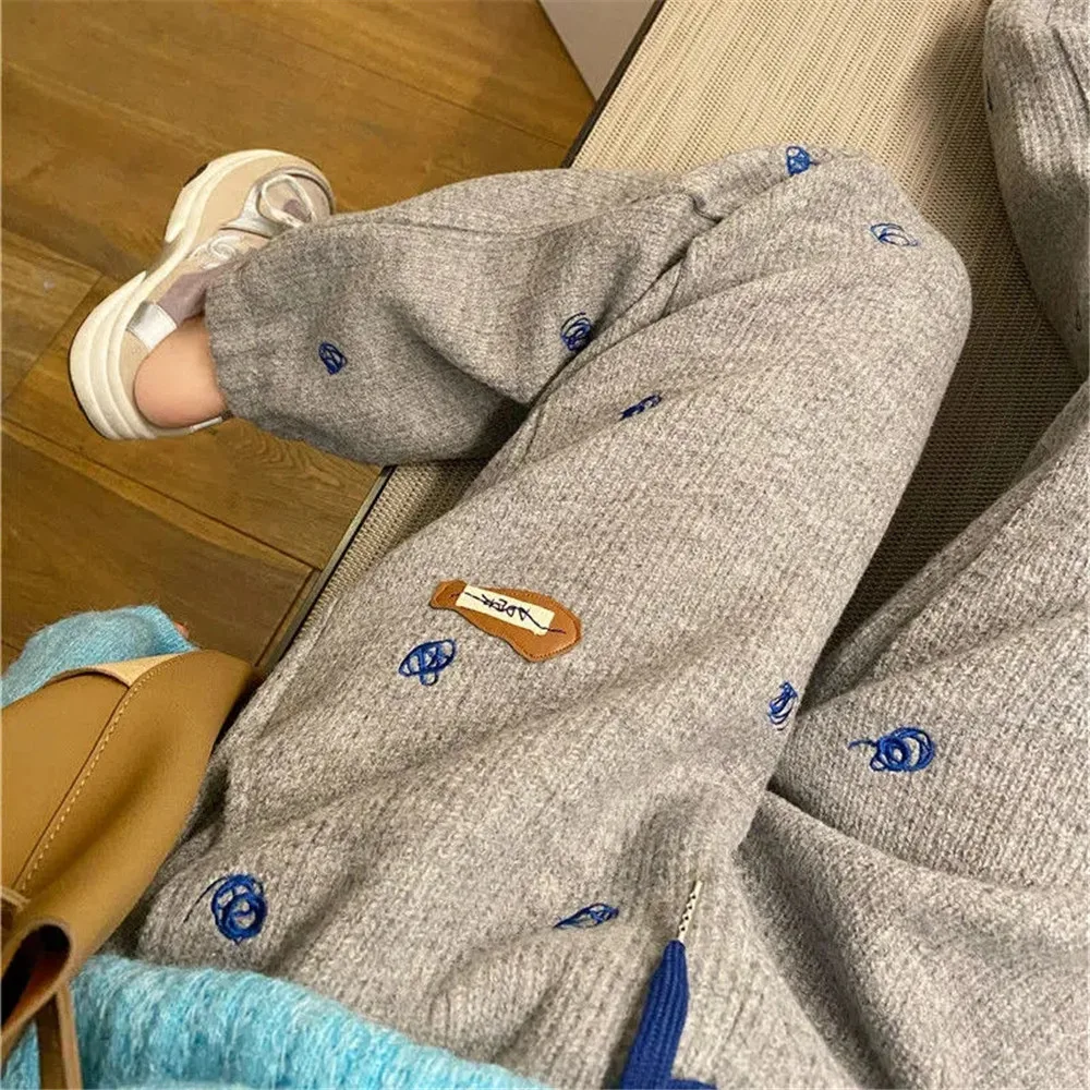 High Waist Casual Solid Korean Fashion Grey Hearm Pants Winter Loose ...