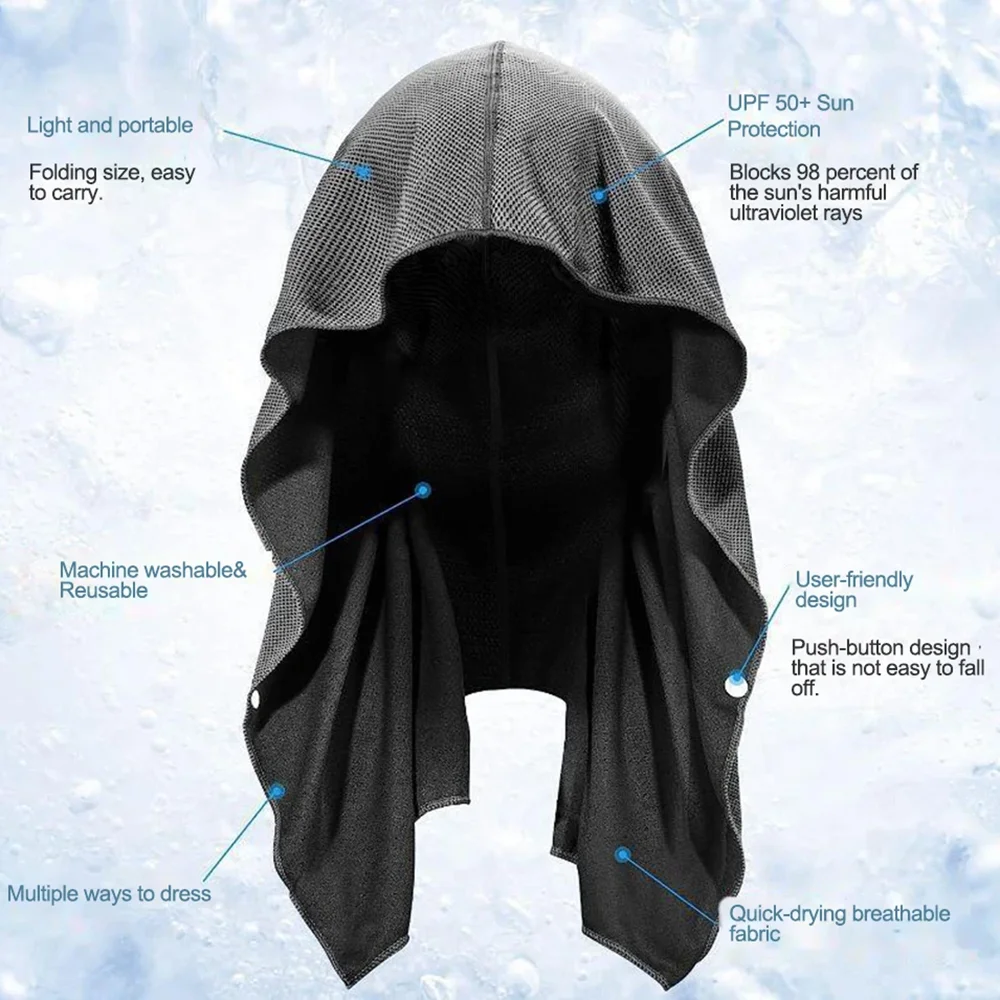 Cooling Hoodie Towel Beach Camping Gym Building Sweat Absorption Sun Protection Quick Drying Sports Cooling Towel Headband
