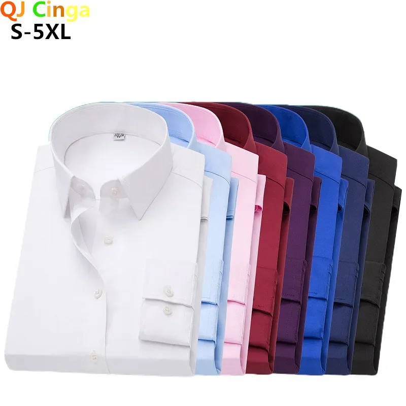 

2024 New Men's Formal Dress Shirt White Black Blue Long Sleeve Shirts Men Business Slim Fit Camisa Male Chemise Red Purple S-5XL