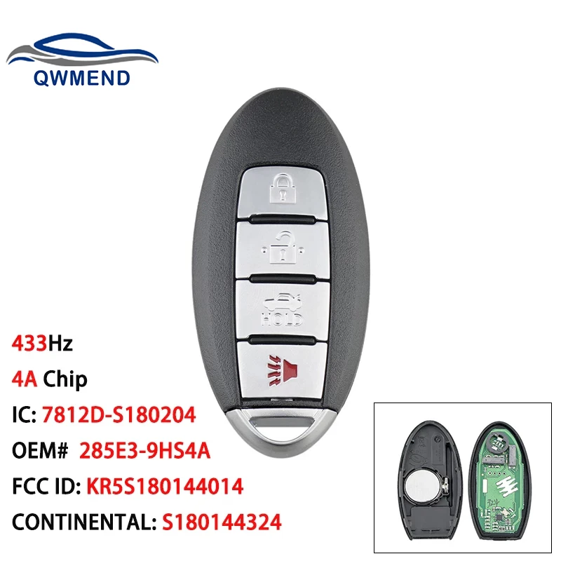 TG Auto Keyless Entry Electric Start 5 Buttons 433Mhz 4A Chip S180144310 KR5S180144014 Smart Car Remote Key For 2016-2018 Nissan Maxima Nissan Altima TG Auto Keyless Entry Electric Start 5 Buttons 433Mhz 4A Chip S180144310 KR5S180144014 Smart Car Remote Key For 2016-2018 Nissan Maxima Nissan Altima