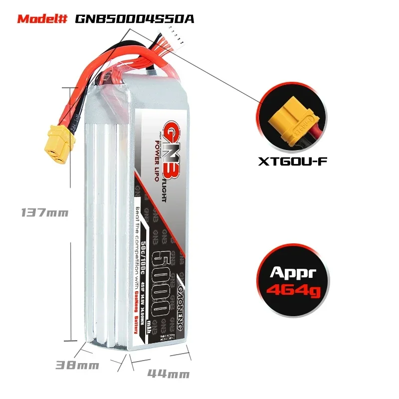 Max 100C GAONENG 11.1V/14.8V/22.2V 5000mAh 50C 3S1P/4S1P/6S1P Lipo Battery With XT60 Plug For FPV Drone RC Helicopter Car Boat 3