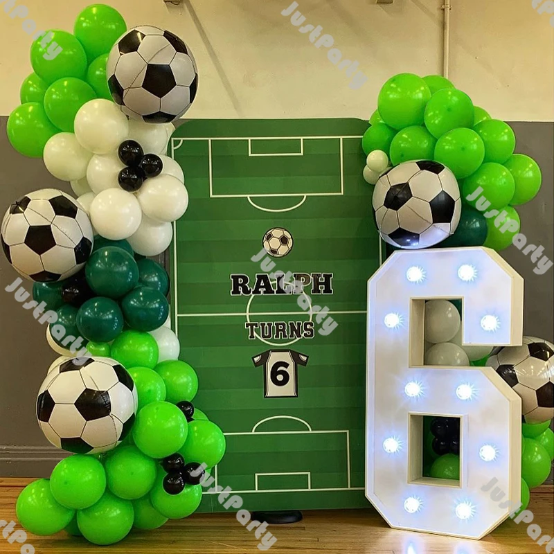 

Green Balloons Garland Football Party Decoration Matte White Black Balloon Arch Kit Kids Birthday Supplies 4D Soccer Foil Globos