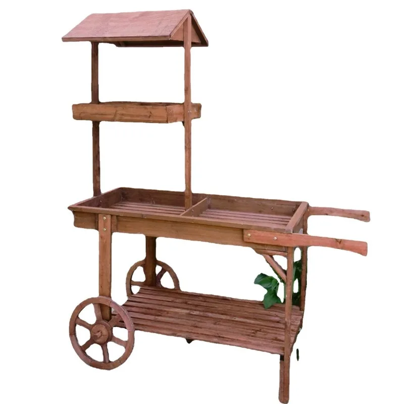 Stall retro solid wood float flower rack flower shop decorative display rack multi-functional retro cart