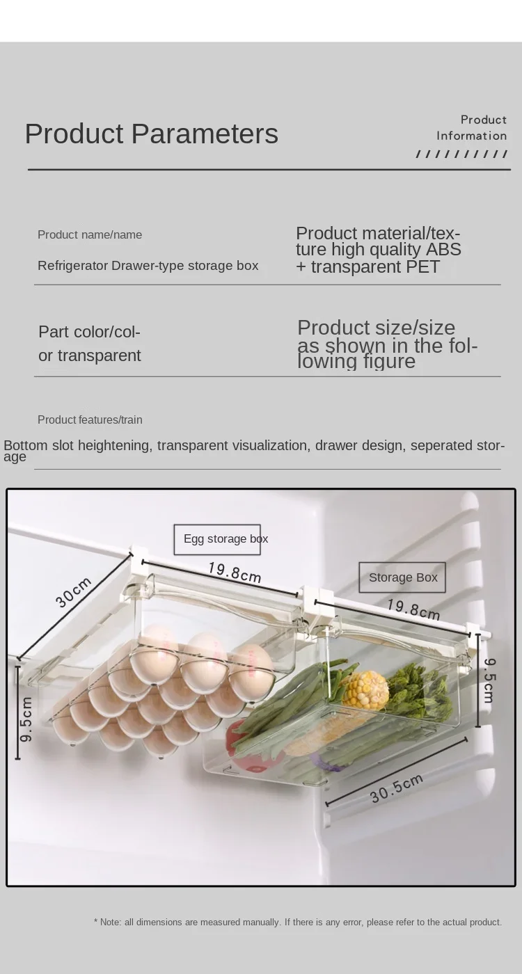 Refrigerator Storage Rack Fruit Egg Food Drawer Box Classification Plastic Fresh Box
