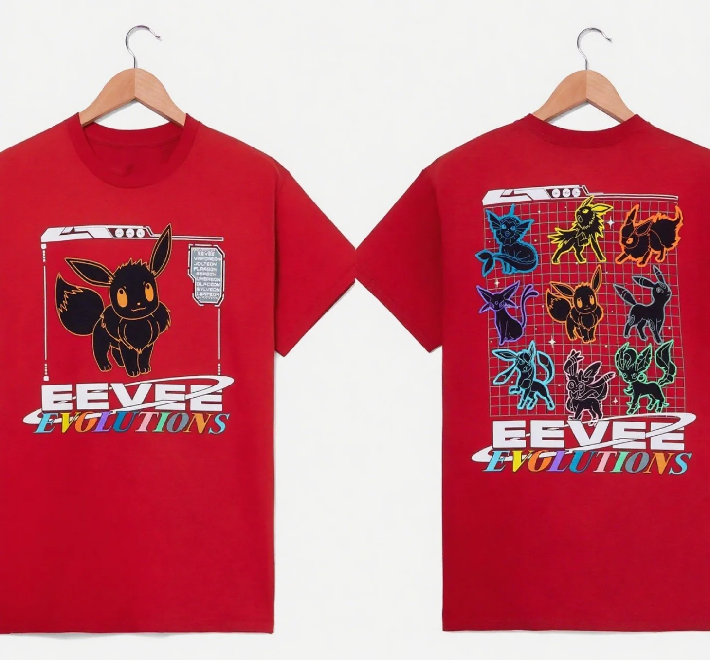 Camiseta de algodón Eevee Evolutions, Logo frontal Eevee, espalda,  estampado de evolución colorida, 100% algodón para amantes de Pokémon,  camiseta S-4XL - AliExpress, image size:1459x1356