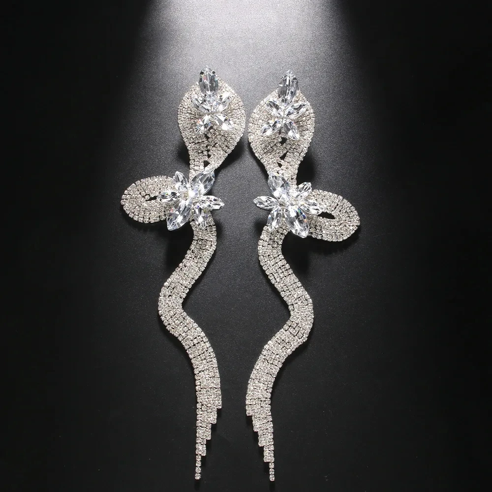 Stone fans Kristall Schlange Ohrringe Mode Dekoration Hochzeit Aussage Nachtclub Strass übertriebenen Schmuck für Frauen