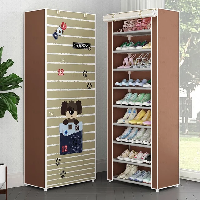 Multilayer Shoe Cabinet Vertical Space Saving Nonwoven Shoes Shelf Organizer Simple Combination Stand Holder Entryway Shoe Rack Beige