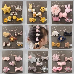 5Pcs/Set Ribbon Bowknot Flower Hair Clips For Baby Girls Cute Sweet Cartoon Animal Handmade Bows Crown Hairpin Kids Headwear