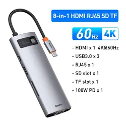 Baseus 4K 60Hz USB-C Hub with Ethernet & 100W PD Adapter (8-in-1 Hub)