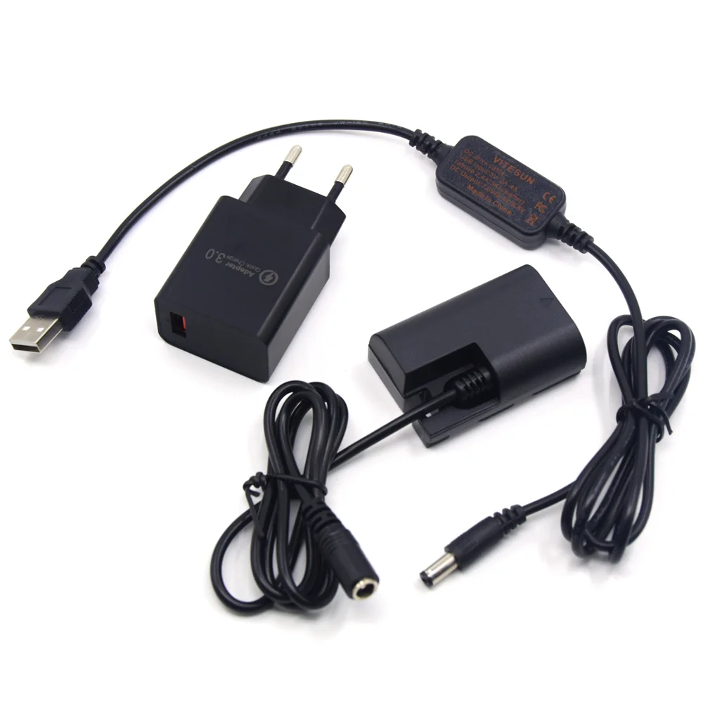 Power Bank USB Cable+DR-E6 DC Coupler LP-E6 LP-E6N Fake Battery+Quick Charger for Canon EOS 60D 70D 5D2 6D 7D 5D Mark II III 5D3
