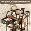 Coffee Bar with Wheels, Mobile Coffee Table with Storage Drawer, 4-Tier Adjustable Coffee Cart, Rustic Wood Coffee Bar Station 2