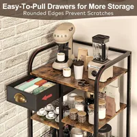 Coffee Bar with Wheels, Mobile Coffee Table with Storage Drawer, 4-Tier Adjustable Coffee Cart, Rustic Wood Coffee Bar Station 2