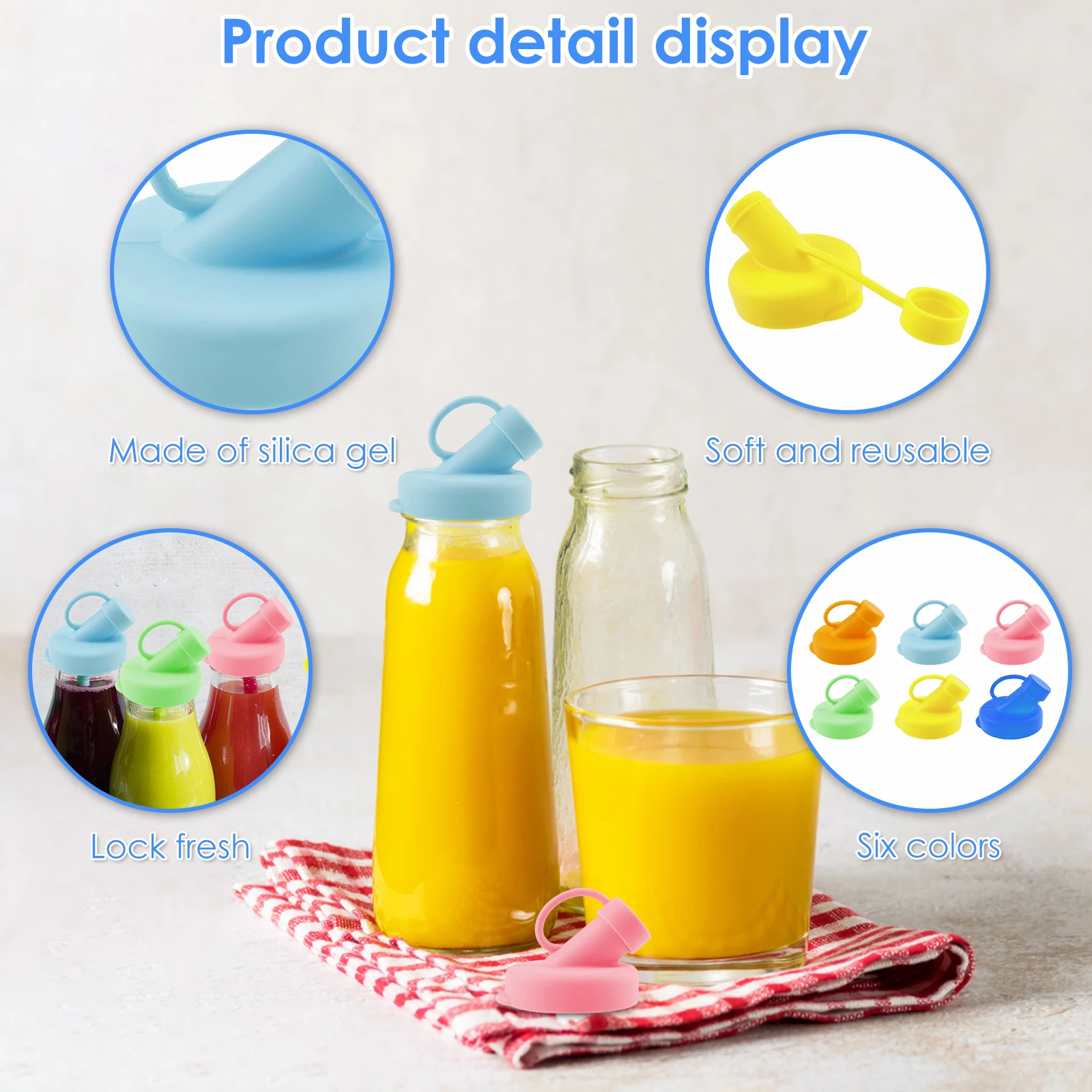 6Pcs Silicone Milk Bottle Dispenser Caps 48mm Diameter Leak Proof Silicone Milk Bottle Dispenser Lids for Glass Jugs Beverages