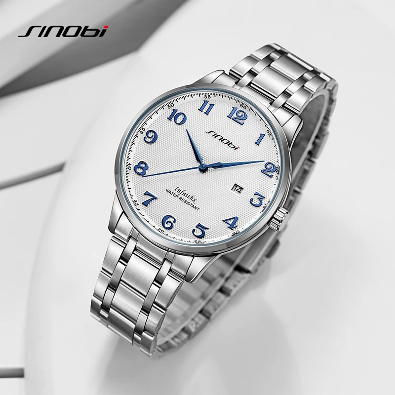 

SINOBI Original Design Men's Watches Fashion Stainless Steel Calender Mans Quartz Wristwatches Top Brand Male Clock Reloj Hombre