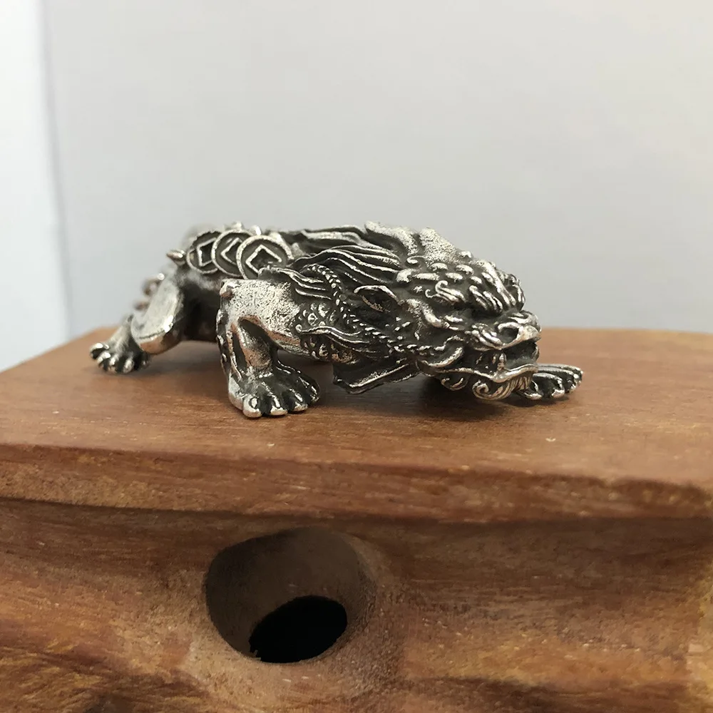 

Handmade Original "Lion Head and Pixiu" Solid Key Chain Pendant with Fortune Prayer Handle Silver Pendant