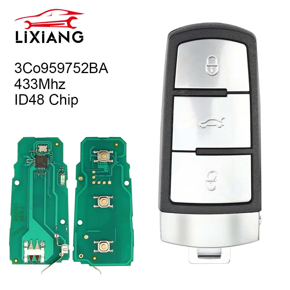 LIXIANG 3C0959752BA 3BT Keyless Uncut Smart Remote Key Fob 433MHZ ID48 Chip For VolksWagen VW Passat B6 3C B7 Magotan CC Car Key