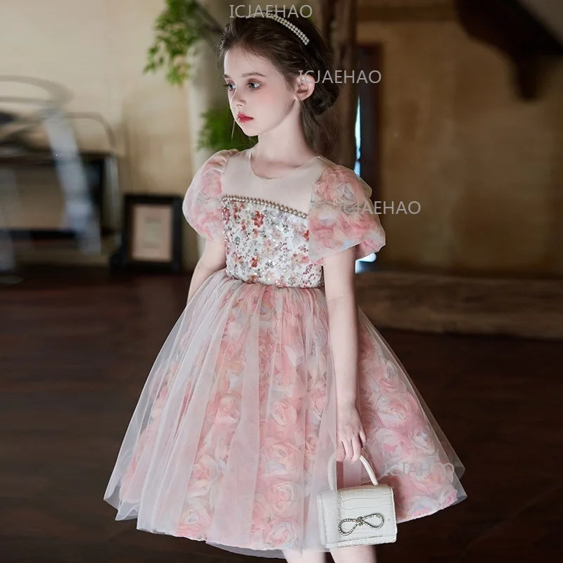 Girls Dress Little Girls Forest StyleFormal Gown 2026 New Summer Arrival Costume Pink Floral Birthday Princess Dress Stylish - 4