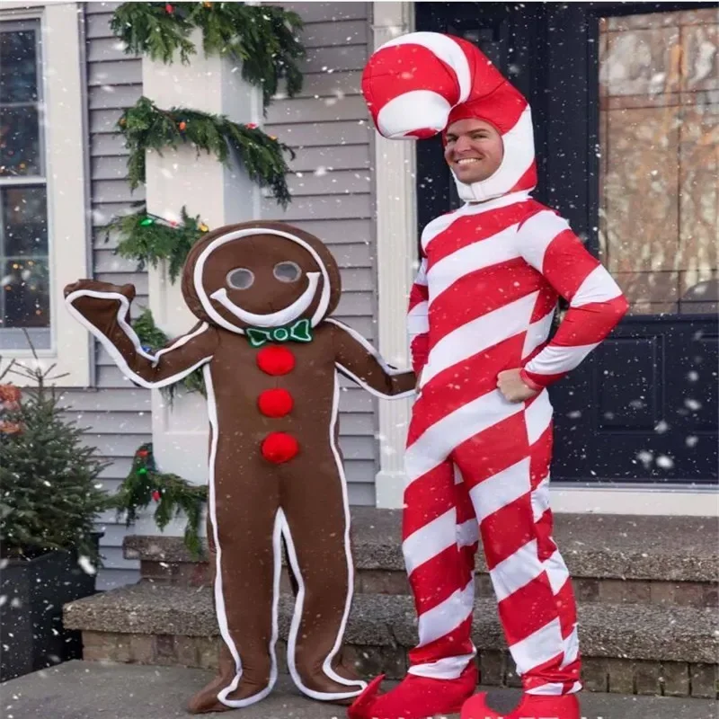 

Halloween Adult Gingerbread Mascot Christmas Cosplay Costume Gingerbread Man Clothing Carnival Cosplay Movie Role Jumpsuits