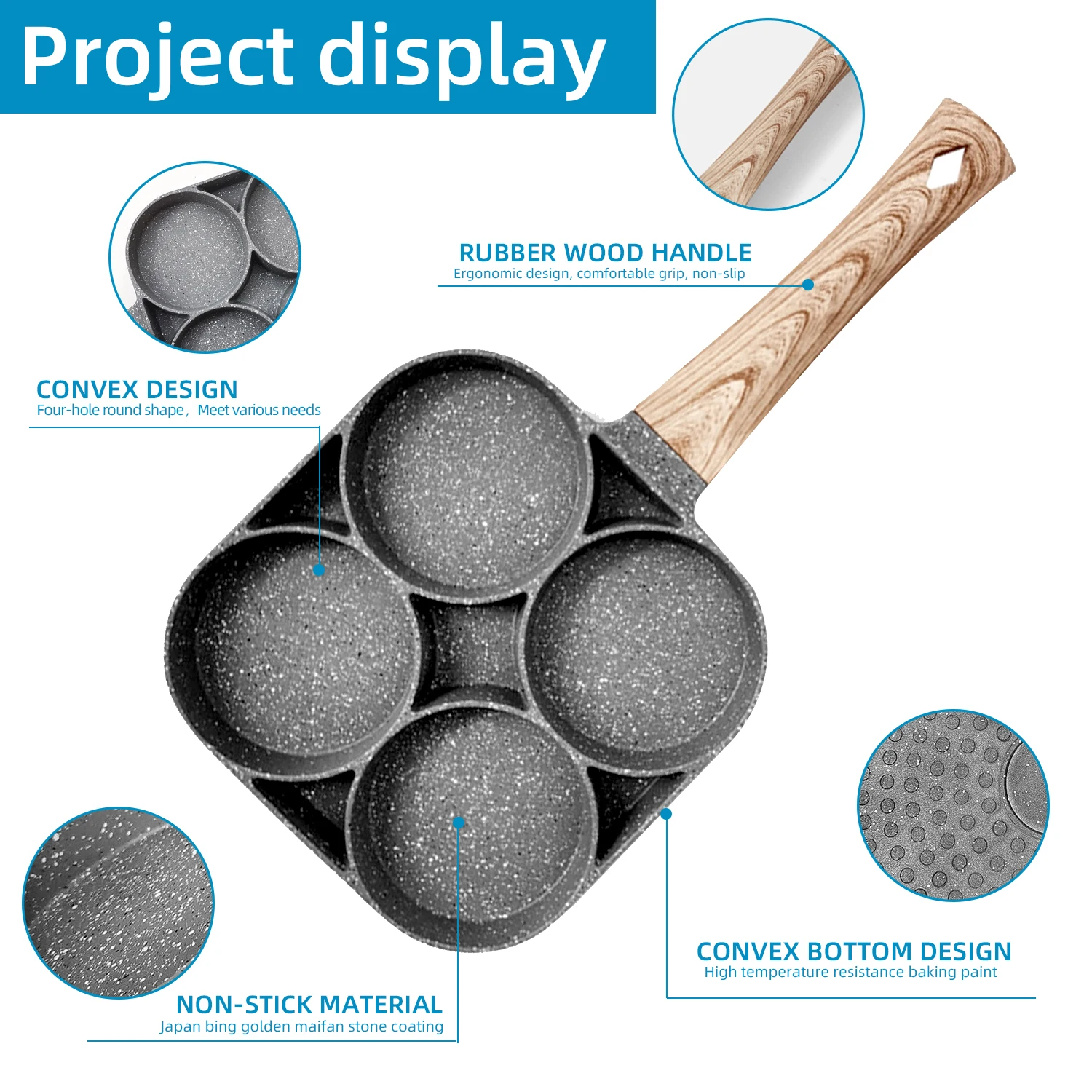 4 Holes Frying Pot Pan Black Thickened Kitchen Omelet Non-Stick Egg Poacher Pancake Crepe Steak Cooking Ham Breakfast Maker