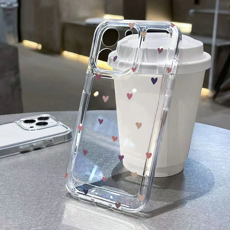thumbnail image 1 of Funda de teléfono para iPhone 14 13 15 16 Pro Max 12 11 X XR XS 7 8 16 Plus SE 2022 Funda de silicona suave transparente con gráfico de corazón, 1 of 5