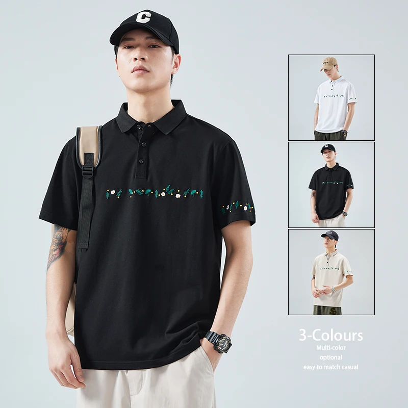 

Мужская рубашка-поло с коротким рукавом, мужская летняя свободная дышащая футболка-поло с вышивкой и лацканами, Новинка