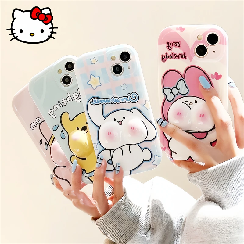 

Kawaii Sanrio MyMelody Cinnamoroll Mobile Phone Case Cartoon Girl Silicone Anti-fall Protective Cover for IPhone 15 14 13 Promax