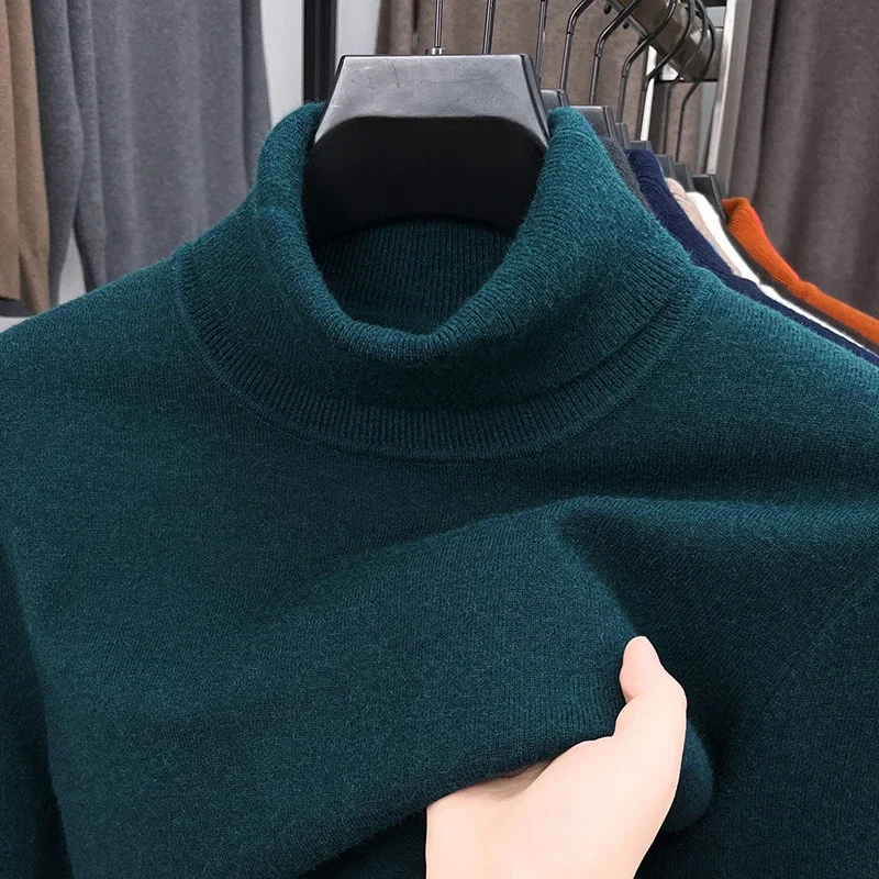 Autunno Uomo Maglione dolcevita lavorato a maglia di alta qualità Slim Fit Manica lunga Anti-pilling Pullover Tinta unita Tendenza Uomo Streetwea 2