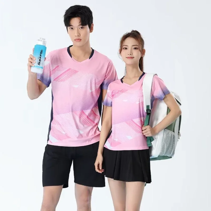 Men Women Badminton T-shirts Quick Dry Table Tennis Clothes Letter Print Training Jersey Volleyball Pingpong Couple Shirts