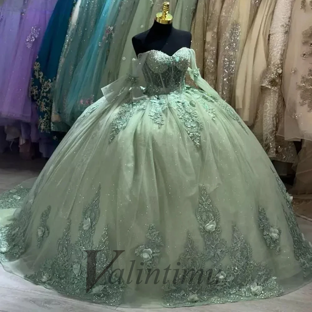 Valintimu Exquisite Ball Gown Quinceanera Dresses for Girl Sweetheart Off the Shoulder Robe Princess Bleu Femme Customized