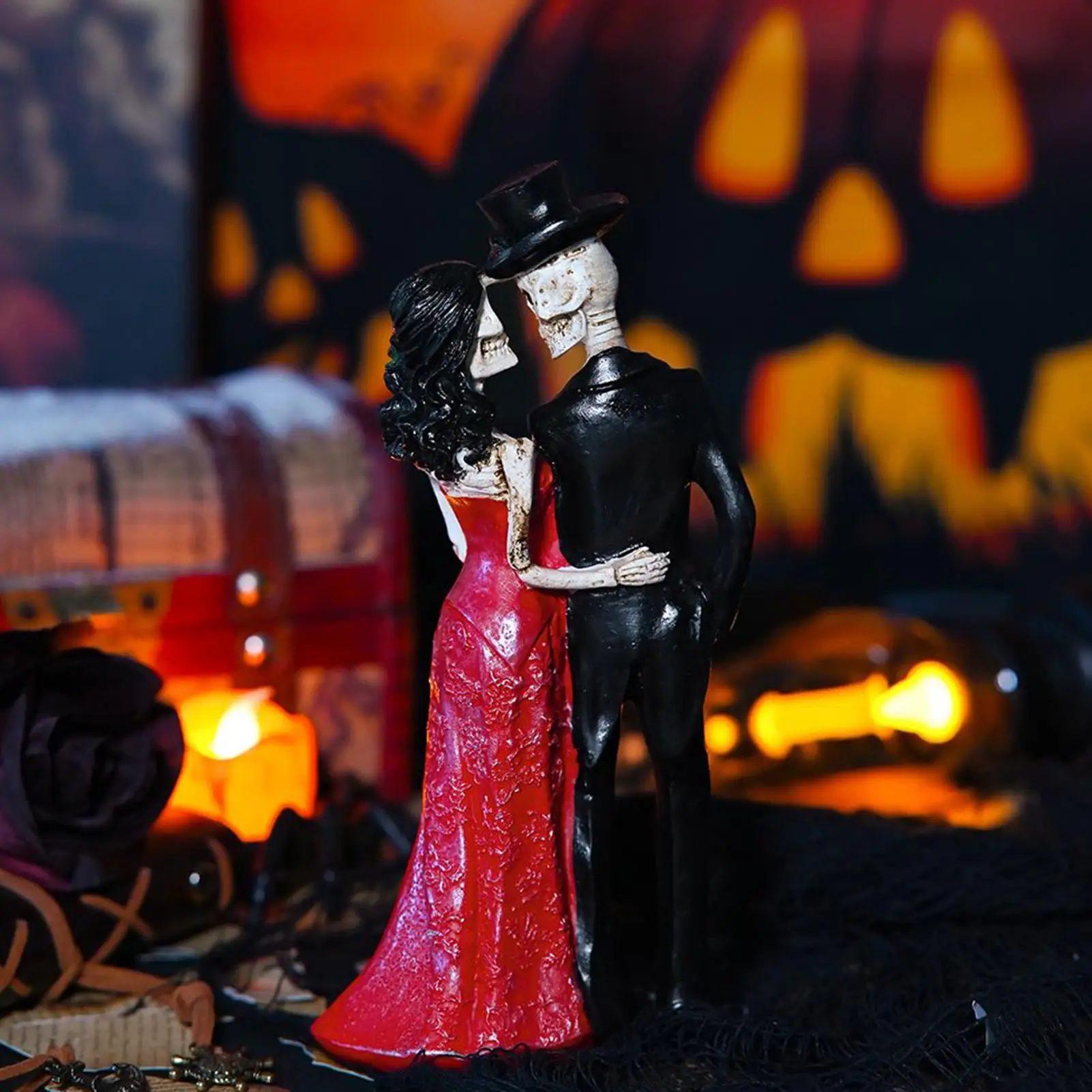 Skeleton Decor Gothic Resin Skulls Sculpture Skeleton Bride And Groom Sculpture For Holiday Garden Backyard Pond Yard Porch Home