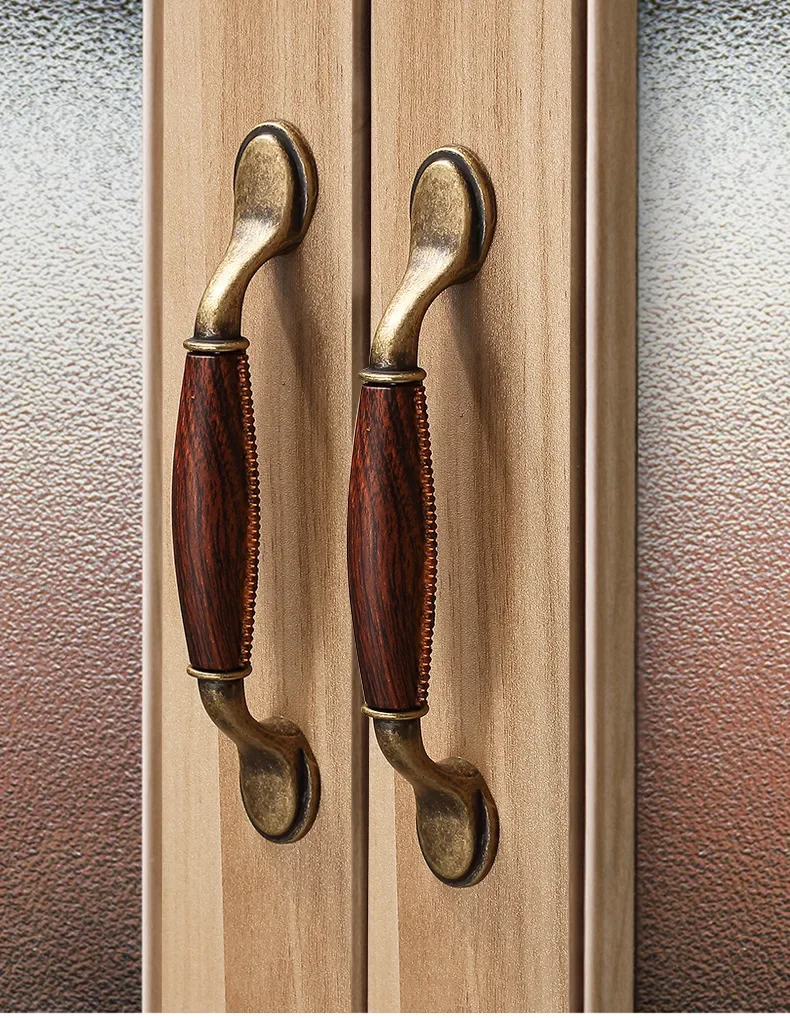 Antique Bronze Solid Wood Cabinet Handles Vintage Drawer Knobs Wardrobe Door Handles European Furniture Handle Hardware