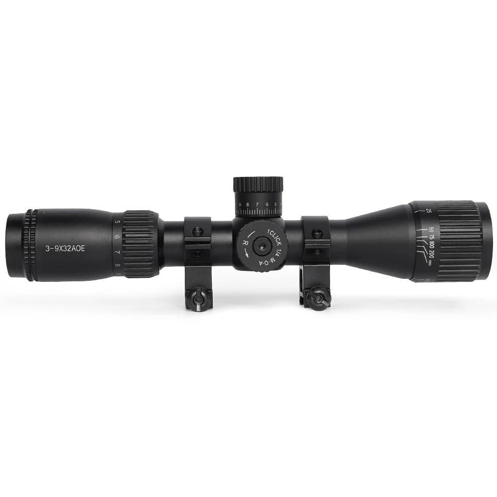 Tactical 3-9X32 AOE Optical Sight Long Range Rifle Scope Red/Green Dot Laser Combo for Hunting Airsoft-Adjustable Focus