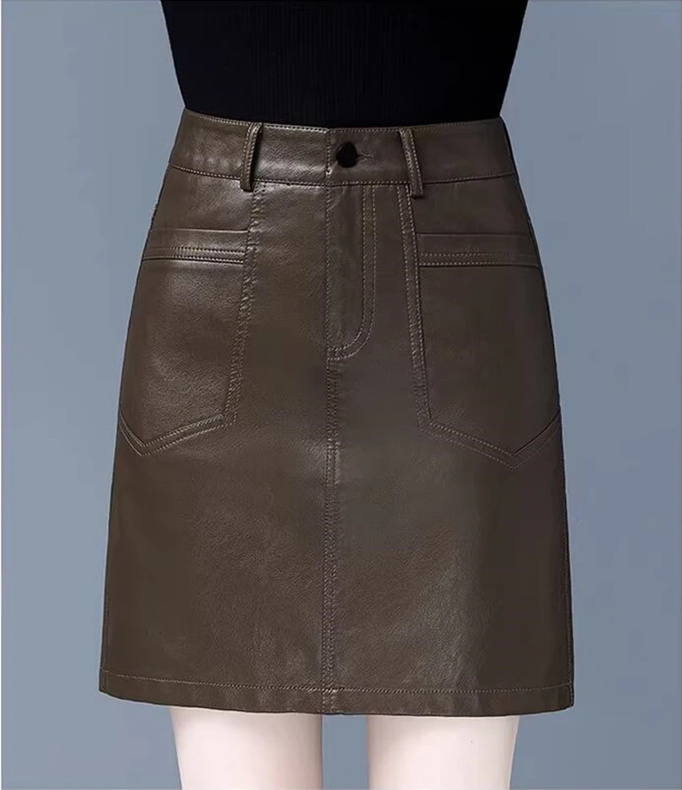 new autumn winter Fashion casual plus size brand female women girls Genuine Leather skirt