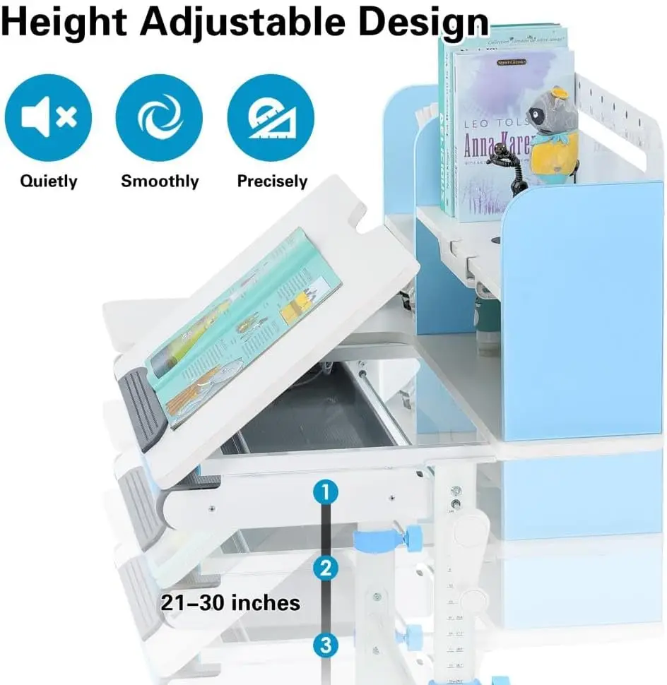 COSVALVE 39in Wide Adjustable Height Kids Desk with Tilting Desktop, Steel Frame, Drawer, and Bookshelf Hutch, Study Child Table