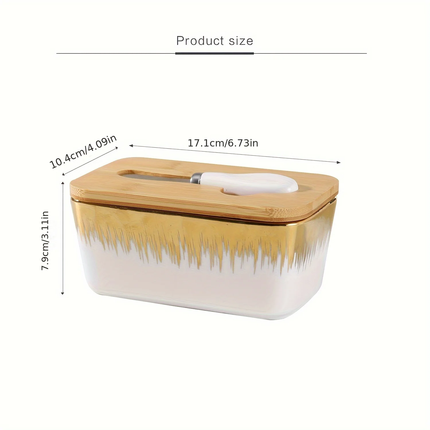 gold edged Ceramic Butter Dish With Bamboo Lid And Knife Large Butter Keeper Container For Counter Airtight Butter Holder