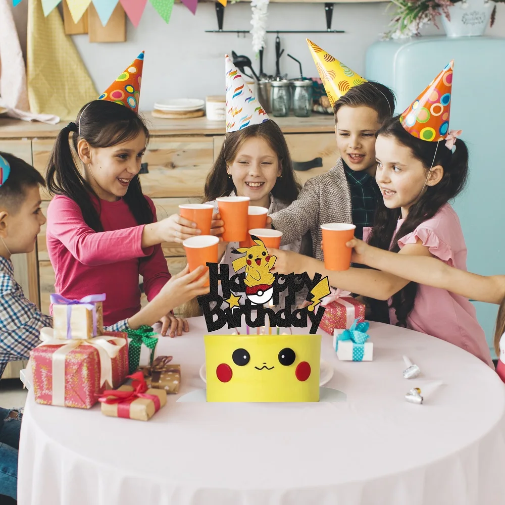thumbnail image 4 of Adornos para tarta de cumpleaños de Pokémon, adornos para cupcakes con brillantina de Pikachu para fiestas de cumpleaños infantiles, decoraciones para tartas y baby shower, 4 of 5