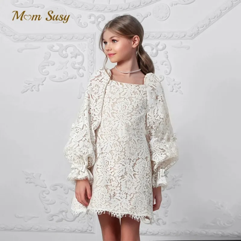 طفلة الأميرة فستان الدانتيل الرضع طفل رضيع خمر فيستدو طويلة الأكمام حفل زفاف مسابقة عيد ميلاد ملابس الطفل 1-12Y