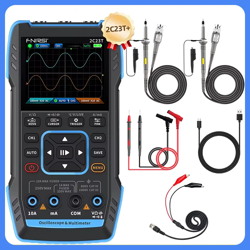 Digital Oscilloscope Signal Generator FNIRSI 3-In-1 Multimeter Digital Oscilloscope Signal Generator Dual Channel 10MHZ*2 50MS/S 9999 Counts 2C23T/2C53T