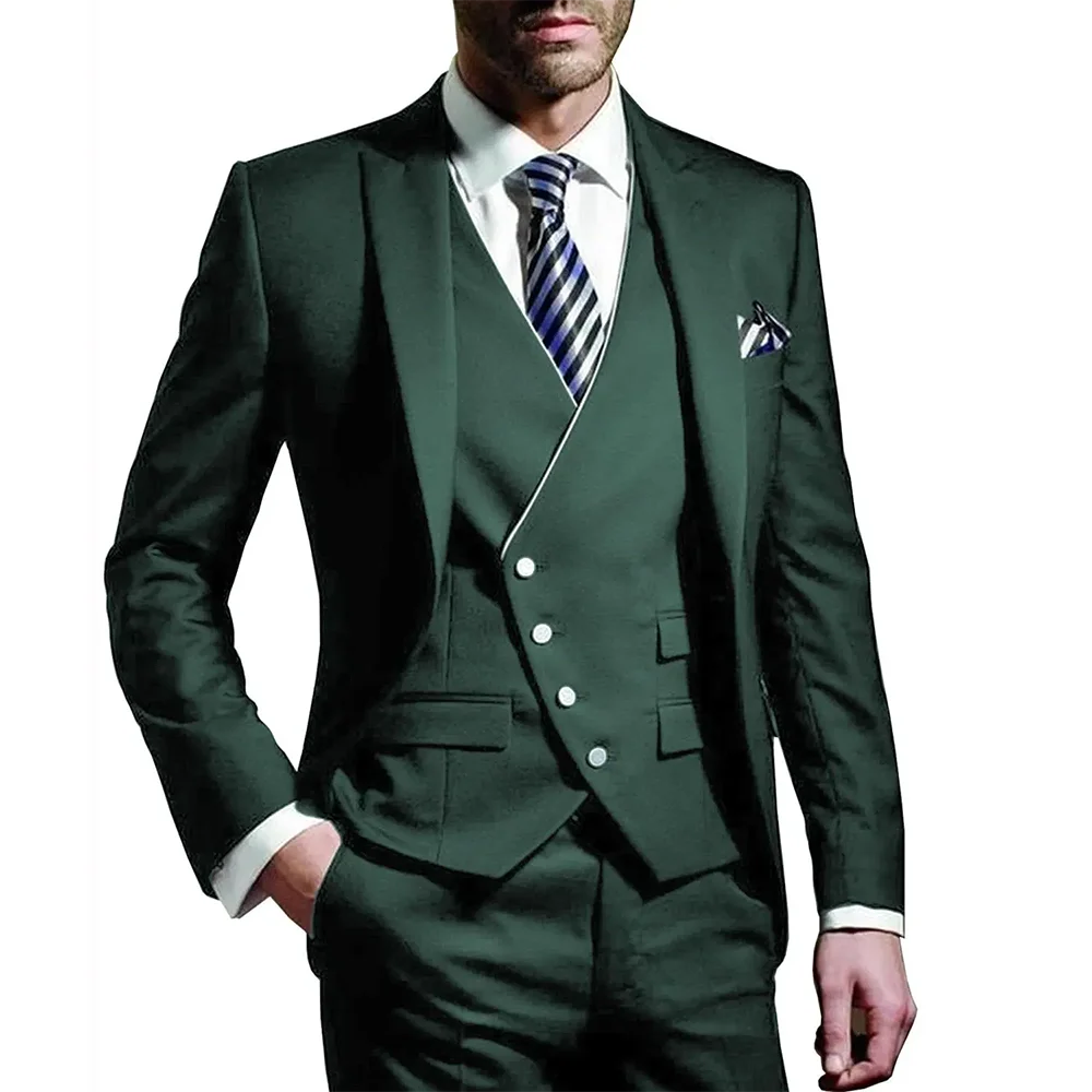 Men Wedding Suits Groom Wear Peak Lapel Wedding Groom Tuxedos Business Party Suit 3 Pieces (Jacket + Vest + Pant）Costume Homme mens suit