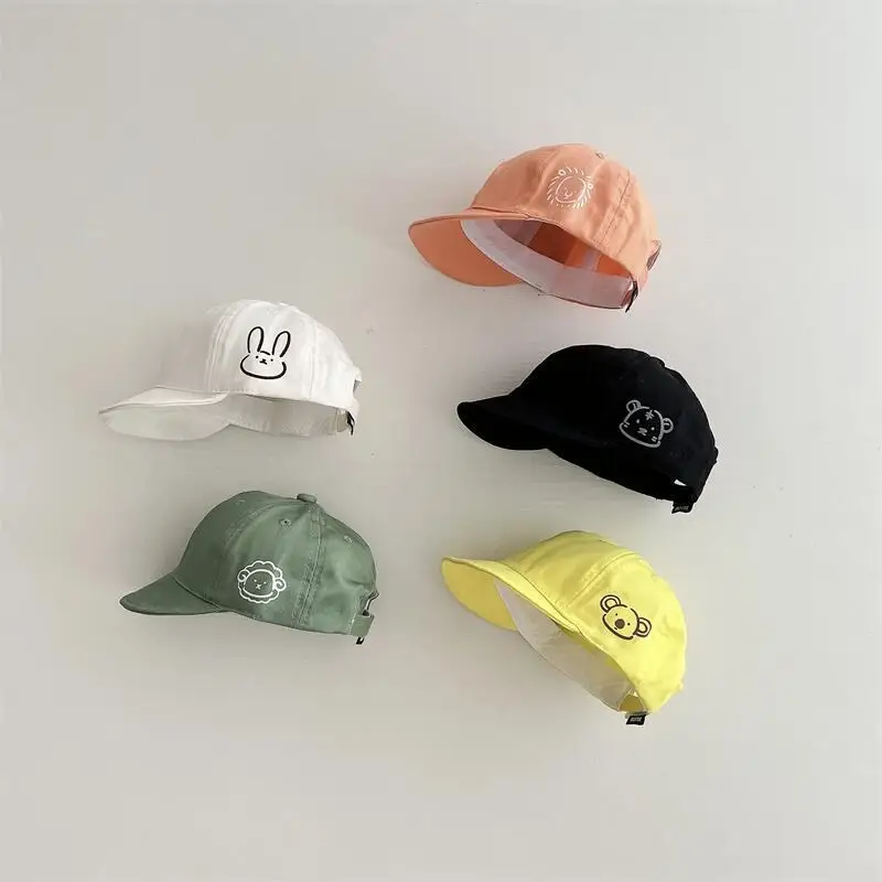 Cute Baby Baseball Cap Cartoon Animal Print Toddler Sun Hat Summer Solid Color Soft Brim Kids Boys Girls Peaked Caps