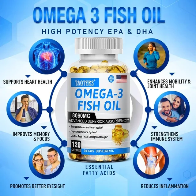 858-a219fb.jpg Omega-3 Fish Oil Supplement - Rich in EPA+DHA, Lutein, Supports Heart, Brain & Joint Health, Antioxidant, 120 Capsules